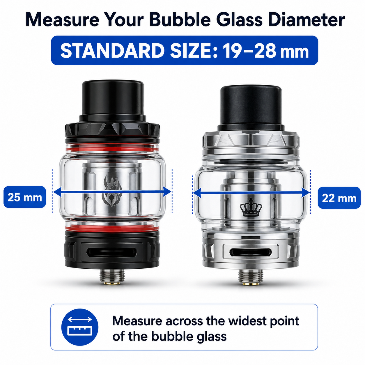 Vape tank size guide for VapeGuard Standard 19 to 28 mm